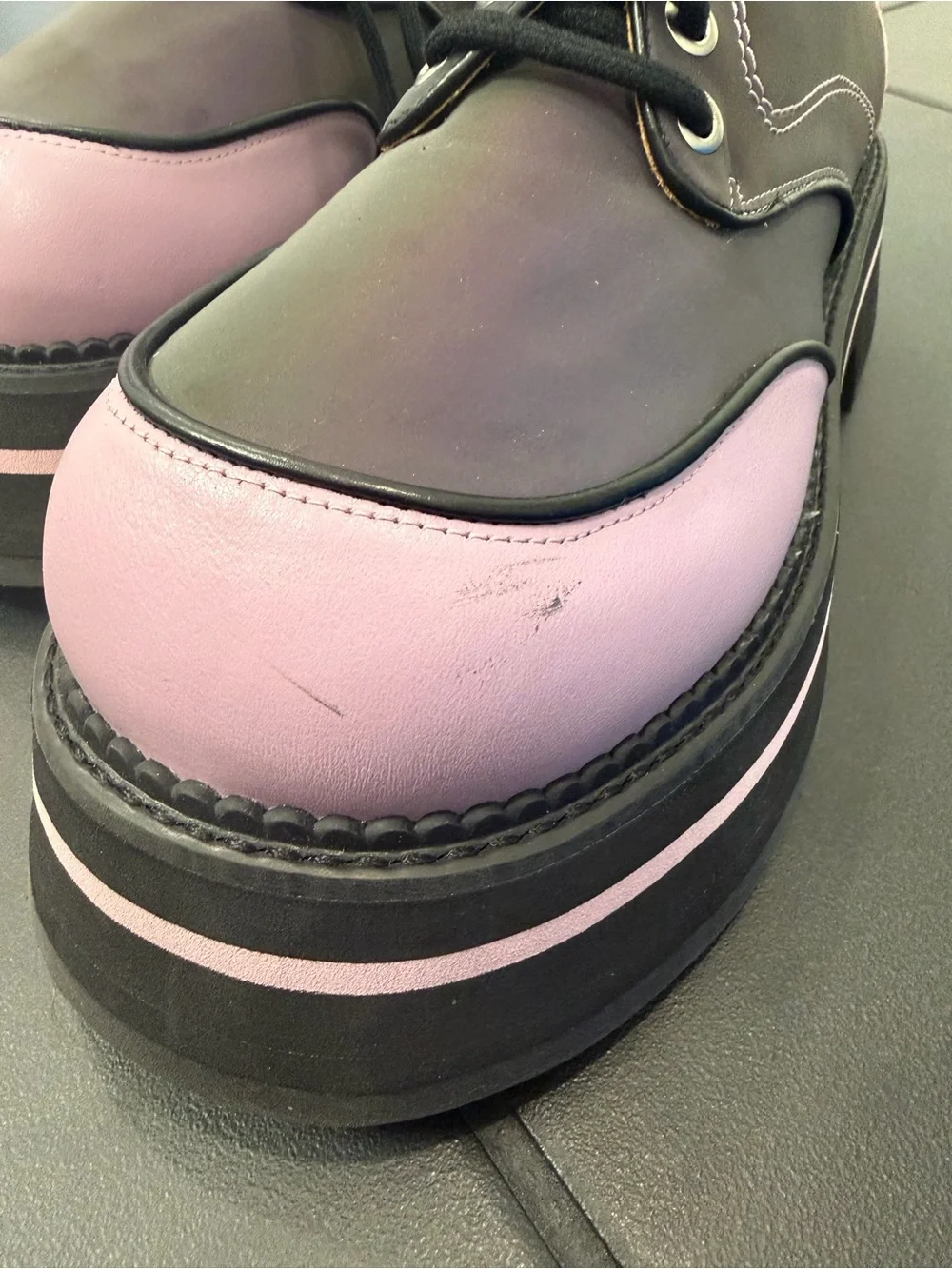 John Fluevog Purple and Blue Iridescent Platform Oxfords